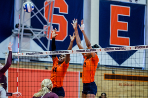 Leah Levert (12) tallied four blocks and 10 kills for Syracuse. Despite her play, the Orange dropped its matchup with Miami, 3-1. 
