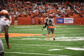 Inside receiver Brisly Estime caught Strickland's touchdown pass. The touchdown was Estime's third of the season. 